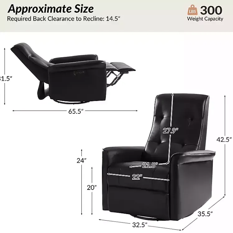 Kirklands Home Accent Chairs|Val Faux Leather Swivel Power Recliner Black