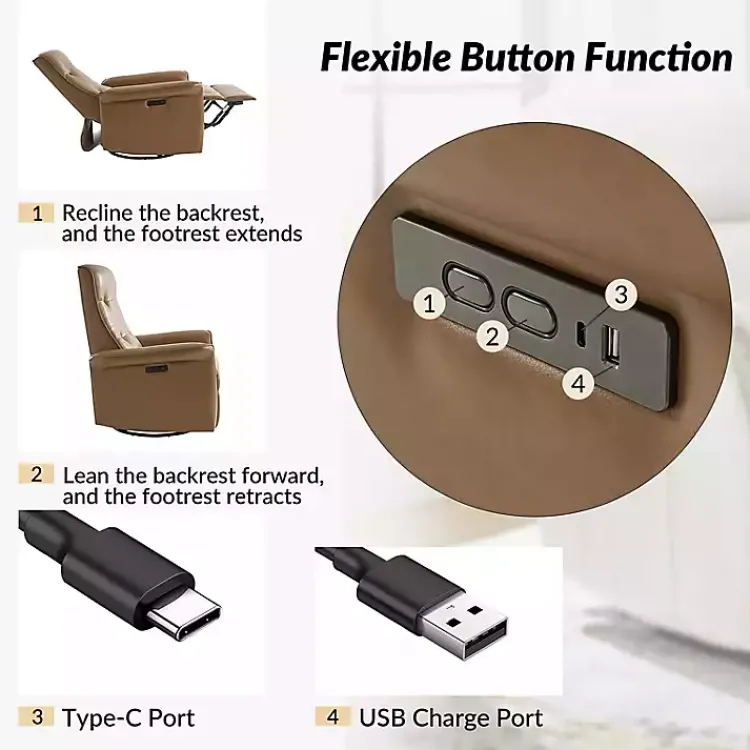 Kirklands Home Accent Chairs|Val Faux Leather Swivel Power Recliner Brown