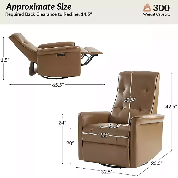 Kirklands Home Accent Chairs|Val Faux Leather Swivel Power Recliner Brown