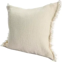 Vanilla Gauze Organic Fringe Throw Pillow Pillows