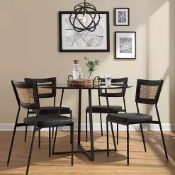Kirklands Home Dining Chairs|Vegan Leather and Rattan Dining Chairs, Set of 2