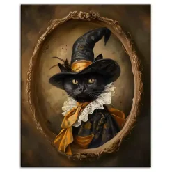 Clearance Victorian Black Cat Canvas Art Print Halloween