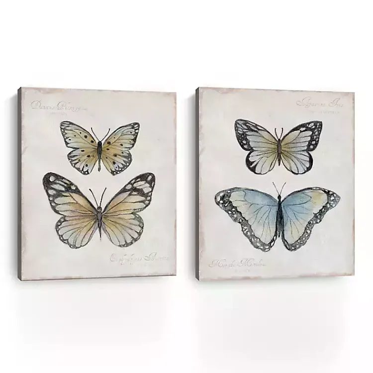 Kirklands Home Canvas Art|Vintage Butterflies Canvas Art Prints, Set of 2