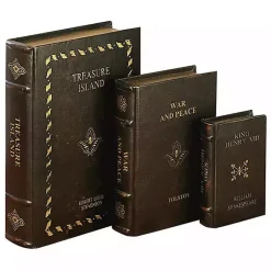 Best Vintage Classics Faux Leather Book Boxes, Set of 3 Baskets & Boxes