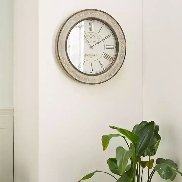 Kirklands Home Clocks|Vintage Cream Rust Round Framed Wall Clock