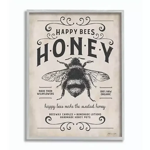 Kirklands Home Wall Quotes & Signs|Vintage Honey Bee Framed Wall Plaque Ivory