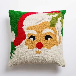 Vintage Jolly Santa Hooked Christmas Pillow Christmas Pillows