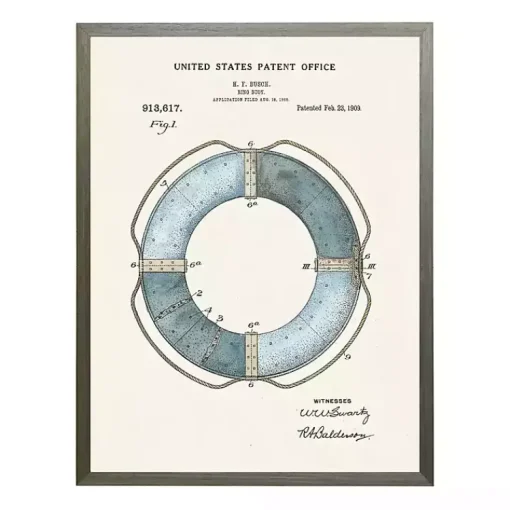 Kirklands Home Framed Art|Vintage Ring Bouy Patent Framed Art Print
