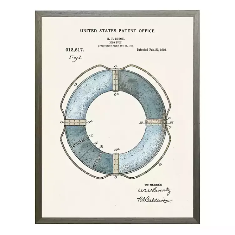Kirklands Home Framed Art|Vintage Ring Bouy Patent Framed Art Print
