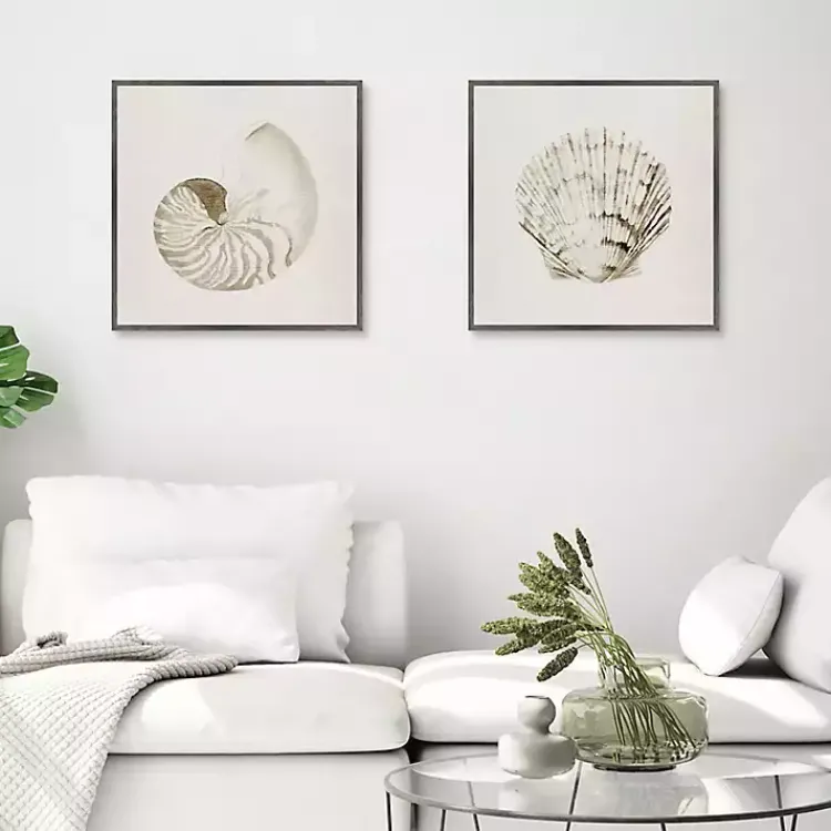 Kirklands Home Canvas Art|Vintage Shells Framed Canvas Art Prints, Set of 2 Ivory