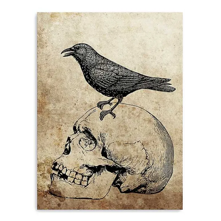 Best Vintage Skull & Raven Canvas Art Print Halloween