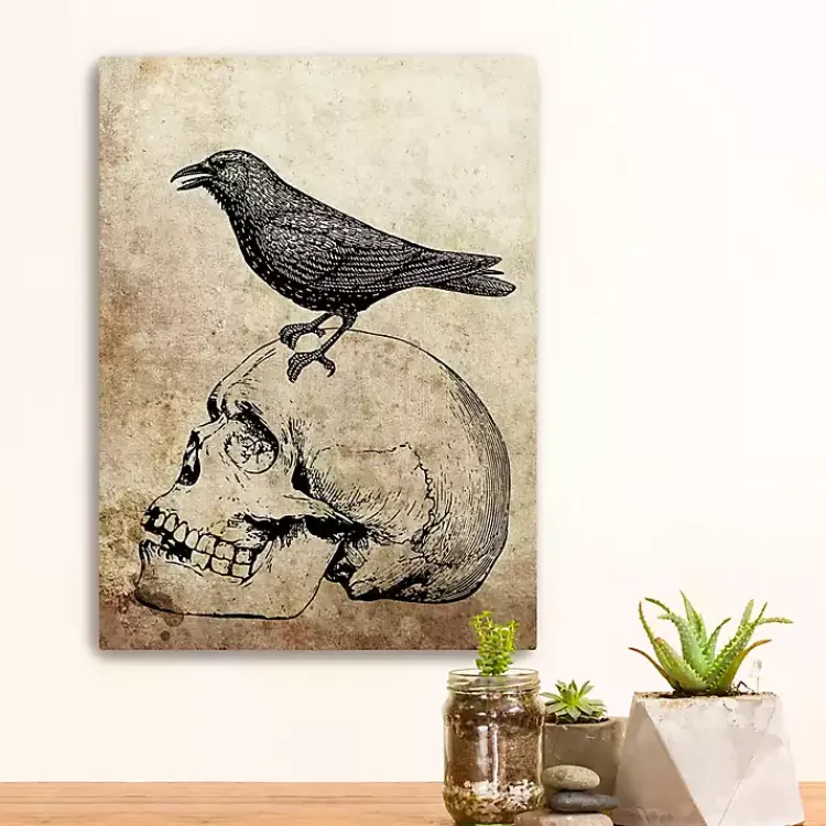 Best Vintage Skull & Raven Canvas Art Print Halloween