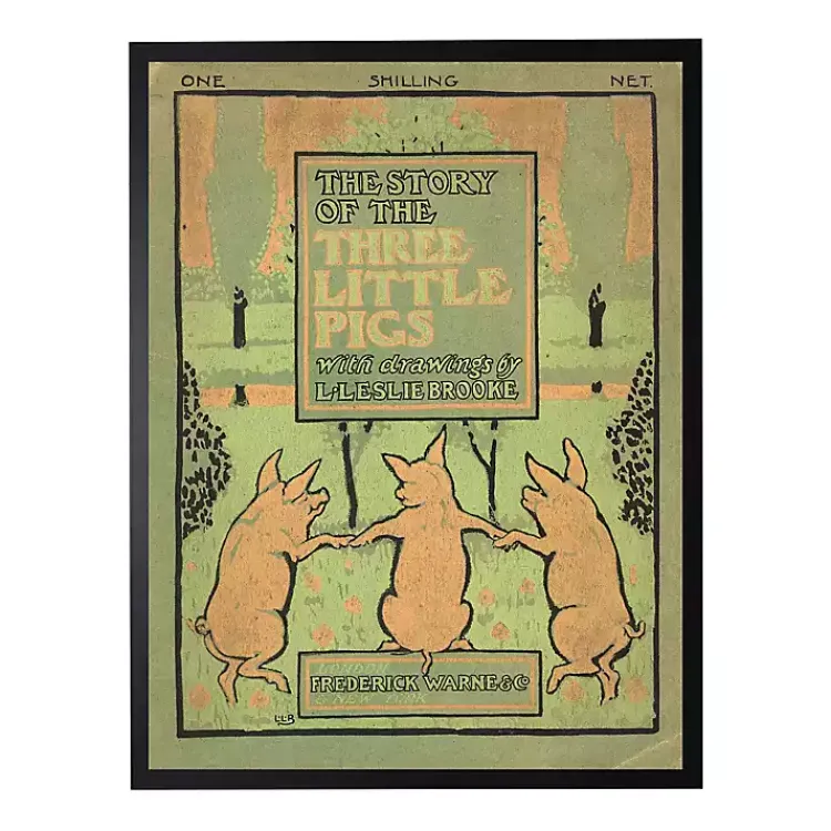 Kirklands Home Framed Art|Vintage Three Little Pigs Cover Framed Wall Art Green