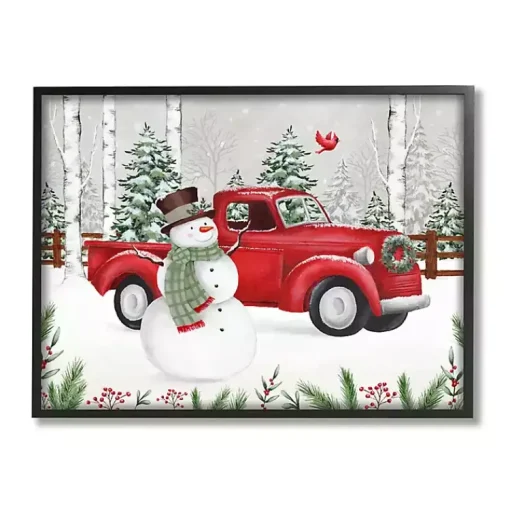 Vintage Truck Snowman Framed Art Print Christmas Art & Wall Decor