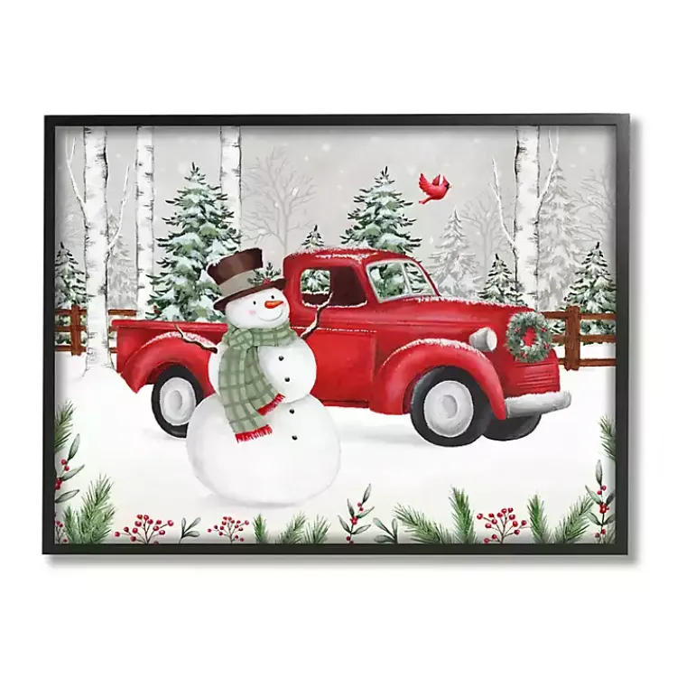 Vintage Truck Snowman Framed Art Print Christmas Art & Wall Decor