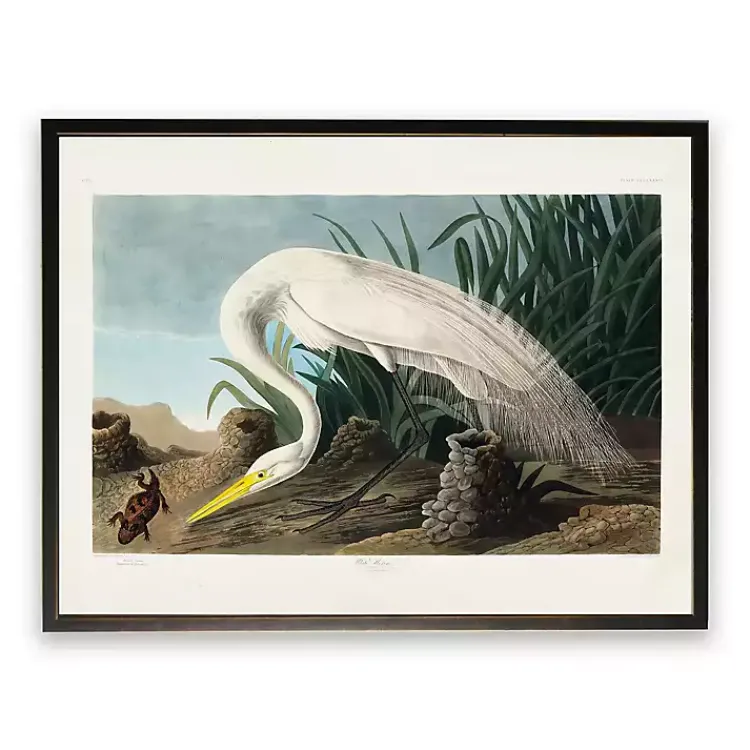 Kirklands Home Framed Art|Vintage White Heron With Lizard Framed Art Print