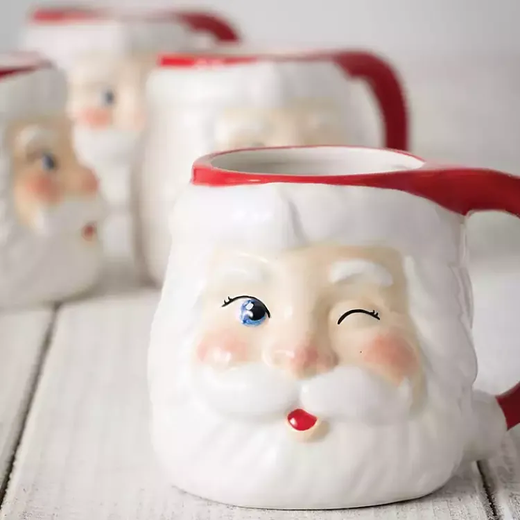 Hot Vintage Winking Santa Mugs, Set of 4 Christmas Dining & Entertaining