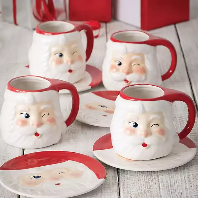 Hot Vintage Winking Santa Mugs, Set of 4 Christmas Dining & Entertaining