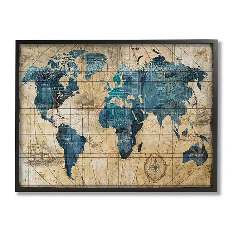 Kirklands Home Canvas Art|Vintage World Map Framed Giclee Canvas Art Print
