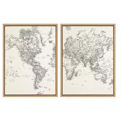 Kirklands Home Canvas Art|Vintage World Map Framed Canvas Art, Set of 2