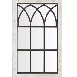 Kirklands Home Decorative Mirrors|Vista Arched Windowpane Mirror Ivory