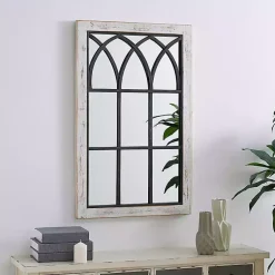 Kirklands Home Decorative Mirrors|Vista Arched Windowpane Mirror Ivory