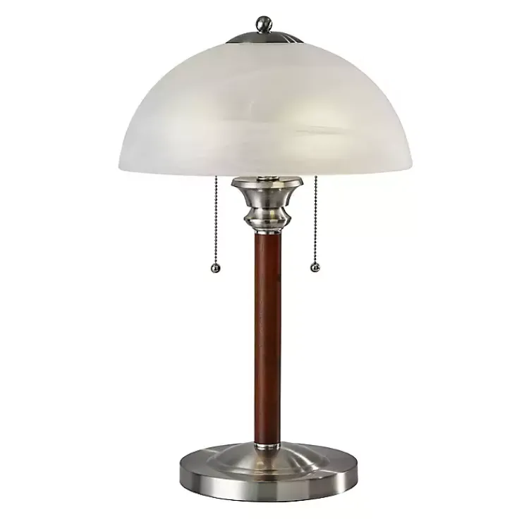 Kirklands Home Table Lamps|Walnut Alabaster Frosted Glass Table Lamp White