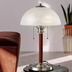 Kirklands Home Table Lamps|Walnut Alabaster Frosted Glass Table Lamp White