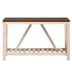 Kirklands Home Console Tables|Walnut and Whitewash A-Frame Console Table Ivory