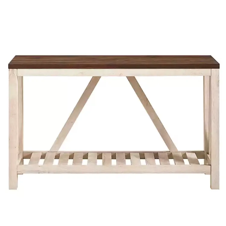 Kirklands Home Console Tables|Walnut and Whitewash A-Frame Console Table Ivory