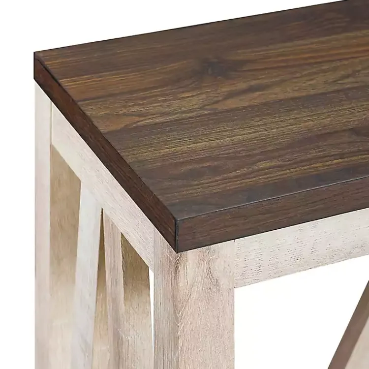 Kirklands Home Console Tables|Walnut and Whitewash A-Frame Console Table Ivory