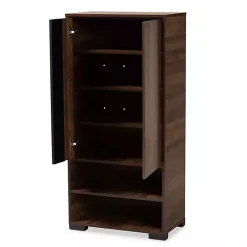 Kirklands Home Entryway Furniture|Walnut Asymmetrical Shoe Storage Cabinet Brown