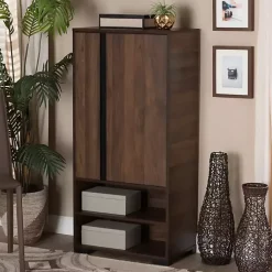 Kirklands Home Entryway Furniture|Walnut Asymmetrical Shoe Storage Cabinet Brown