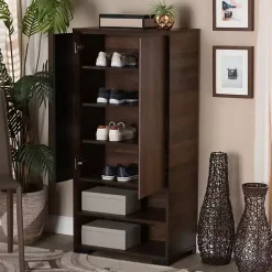 Kirklands Home Entryway Furniture|Walnut Asymmetrical Shoe Storage Cabinet Brown
