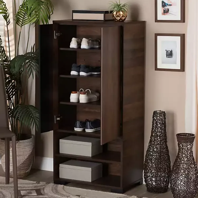 Kirklands Home Entryway Furniture|Walnut Asymmetrical Shoe Storage Cabinet Brown