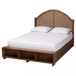 Kirklands Home Beds & Headboards|Walnut Rattan Queen Storage Bed Brown