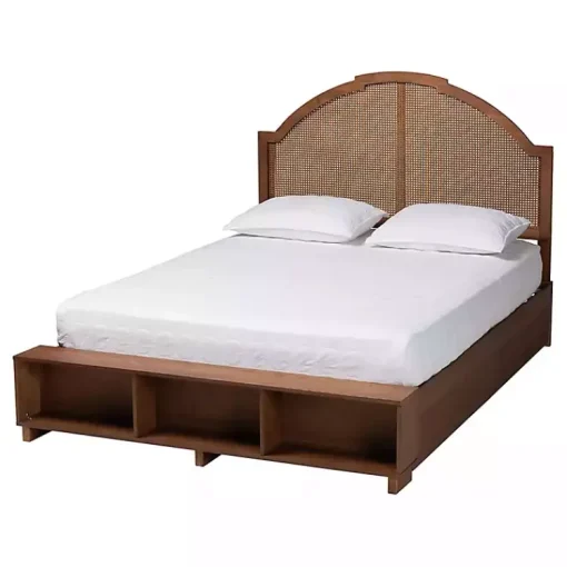 Kirklands Home Beds & Headboards|Walnut Rattan Queen Storage Bed Brown