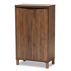 Kirklands Home Entryway Furniture|Walnut Slim Shoe Storage Cabinet Brown