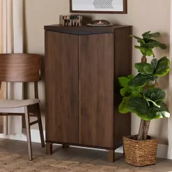 Kirklands Home Entryway Furniture|Walnut Slim Shoe Storage Cabinet Brown