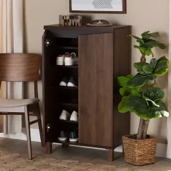 Kirklands Home Entryway Furniture|Walnut Slim Shoe Storage Cabinet Brown