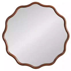 Kirklands Home Decorative Mirrors|Walnut Wavy Scallop Round Wall Mirror Brown