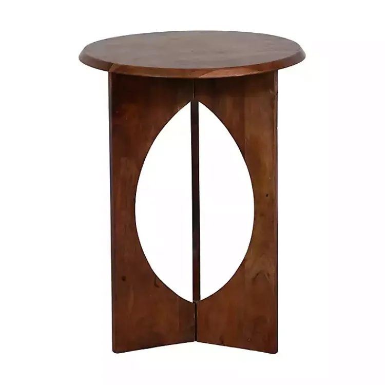 Kirklands Home Accent & End Tables|Walnut Cut-Out Round Accent Table Brown