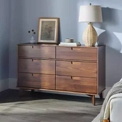 Kirklands Home Dressers & Chests|Walnut Grooved Handle 6-Drawer Dresser Brown