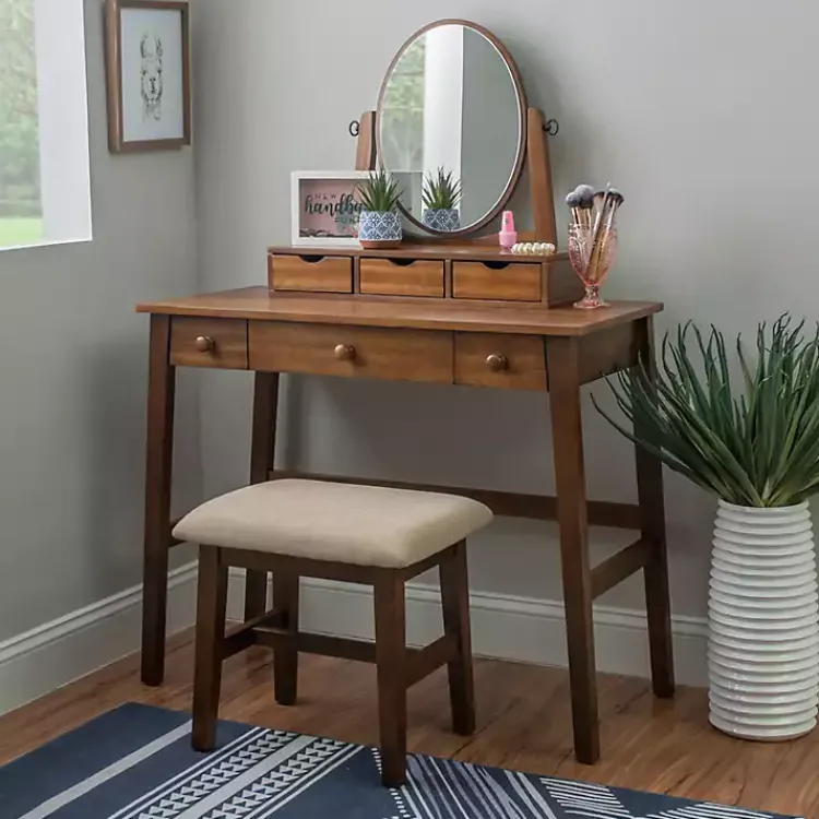 Kirklands Home Dressers & Chests|Walnut Lorna Tilting Mirror 2-pc. Vanity Set Brown