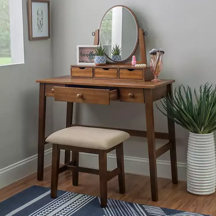 Kirklands Home Dressers & Chests|Walnut Lorna Tilting Mirror 2-pc. Vanity Set Brown