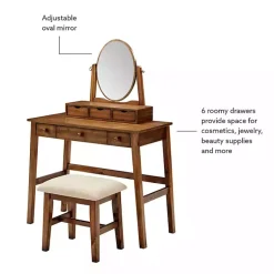 Kirklands Home Dressers & Chests|Walnut Lorna Tilting Mirror 2-pc. Vanity Set Brown