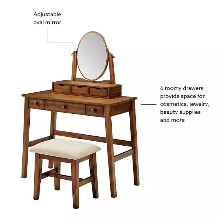 Kirklands Home Dressers & Chests|Walnut Lorna Tilting Mirror 2-pc. Vanity Set Brown