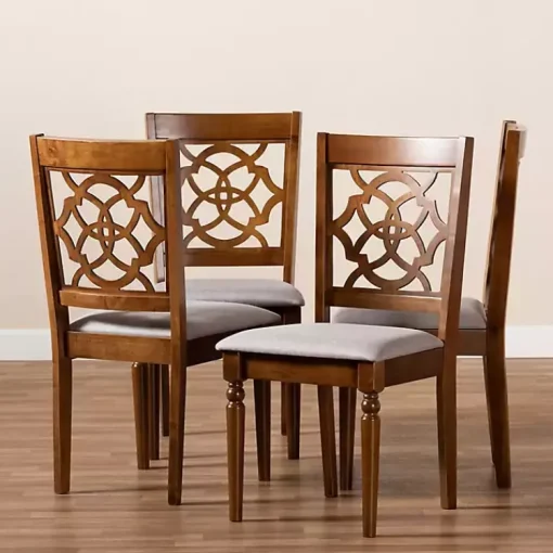 Kirklands Home Dining Chairs|Walnut Lylah Upholstered Dining Chairs, Set of 4 Gray