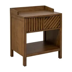 Kirklands Home Nightstands|Walnut Mid-Century Modern Carved Nightstand Brown
