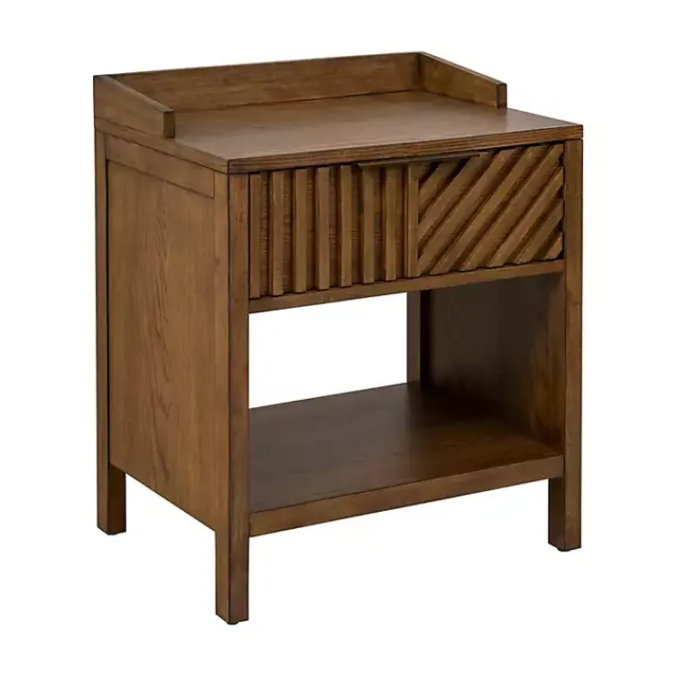 Kirklands Home Nightstands|Walnut Mid-Century Modern Carved Nightstand Brown